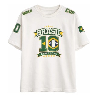 Camiseta Brasil World Cup Campeões Algodão Fio 30.1 Unissex Off White Premium Bonita Estilosa
