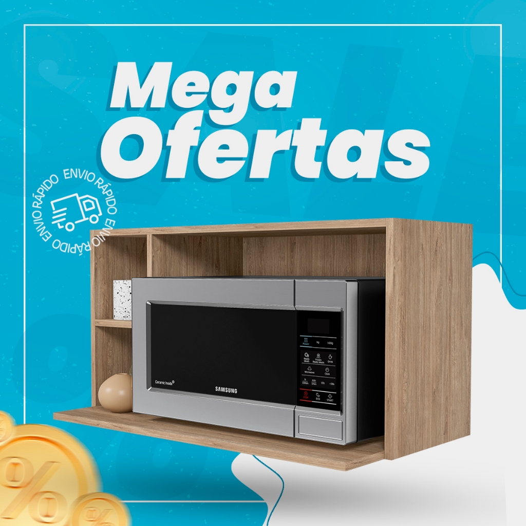Suporte Microondas Aéreo 81cm com Nicho Adega Miami Castanho - Lumil