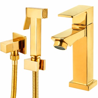 Kit Ducha HigiÃnica Metal Dourada Ouro e Torneira Bica Baixa Dourada Metal Ouro em Oferta na Shopee