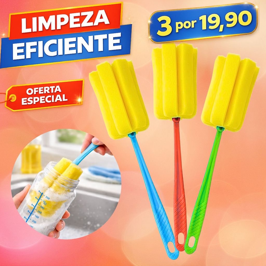 Escova Mamadeira Com Esponja Lava Garrafa Copo Bico Limpeza 1 2 Ou 3 Unidades biberão