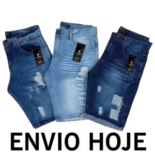 Kit com 3 Bermudas Jeans Rasgada Masculino Modelo Desfiada Premium Envio Imediato