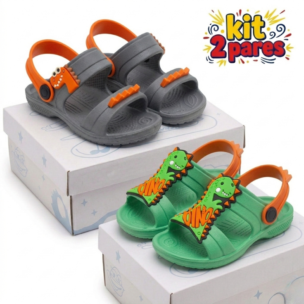 Kit 2 Papete Infantil Menino Colorida Leve e Flexível Sandália Verão