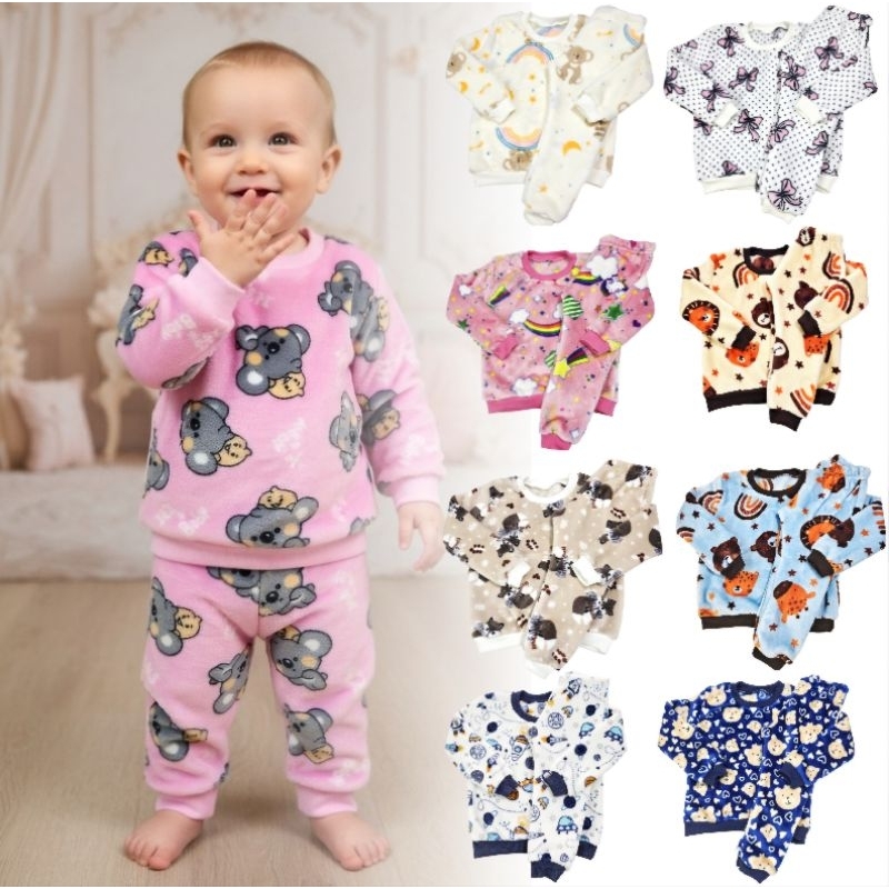 Conjunto Blusa e Calça Bebê Infantil Fleece Pijama Pelucia Menino e Menina