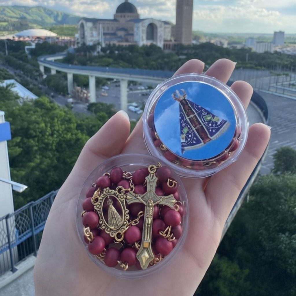 Terços Católicos Perfumados de Rosas com Medalha de Aparecida KIT 1/3/6/12