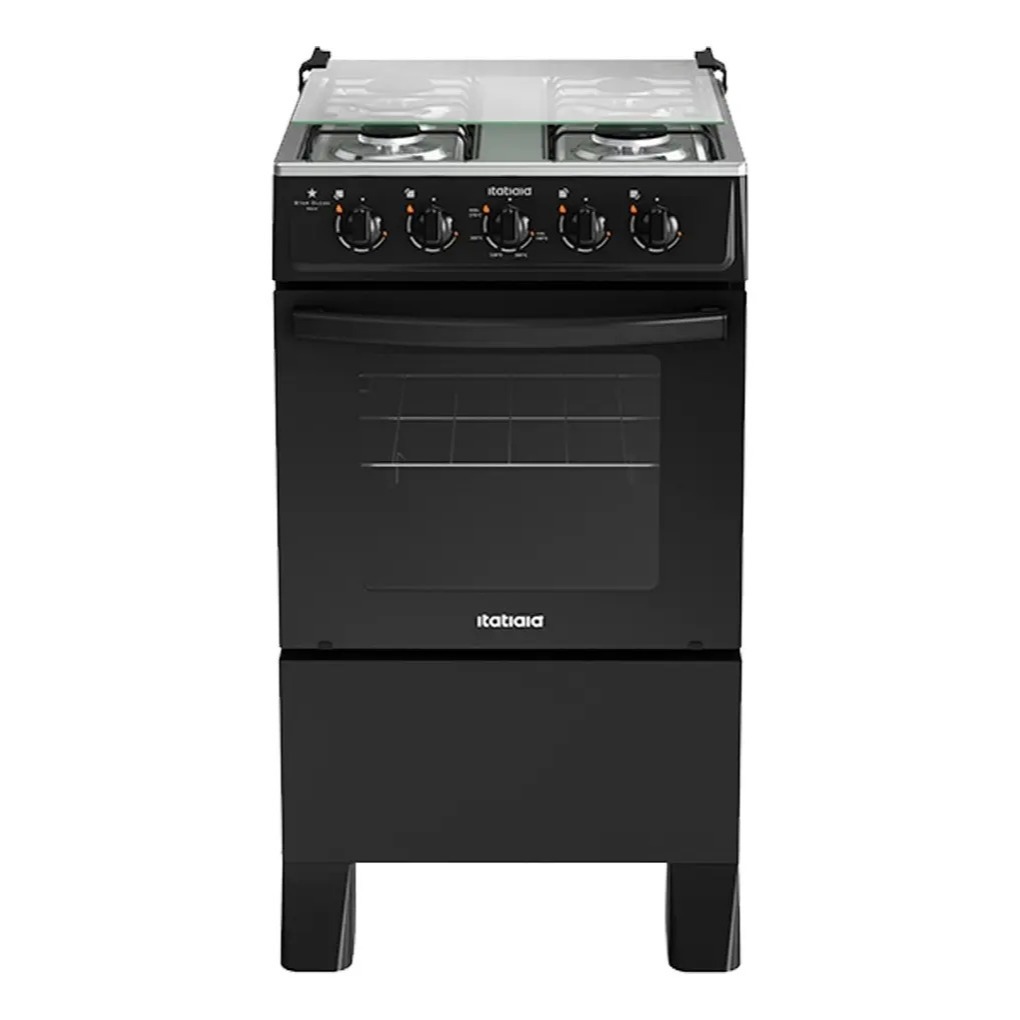 Fogão 4 Bocas Preto Itatiaia de chão Star Clean a gás Forno 51L porta de vidro Acendimento manual
