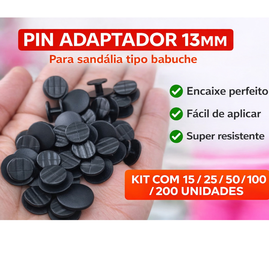 Kit Pin Adaptador 13mm Apliques Babuche Plástico (15/25/50/100/200 Unidades - Envio Rápido Shopee Xpress)