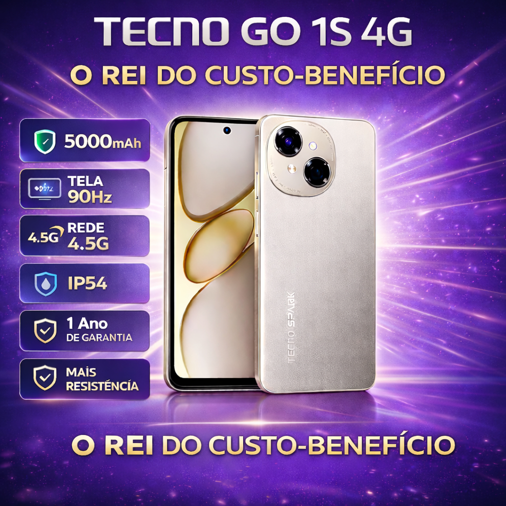 Celular Tecno Spark Go 1S 4G 64GB 3GB Bateria 5000MAH 90HZ IP54 smartphone VERSÃO GLOBAL