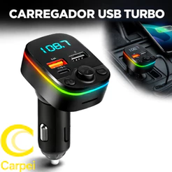Carregador USB Turbo PD 20W Carro TYPE-C Transmissor Receptor FM Bluetooth Veicular X8 MP3 Rádio Com Luz LED Arco-Íris C