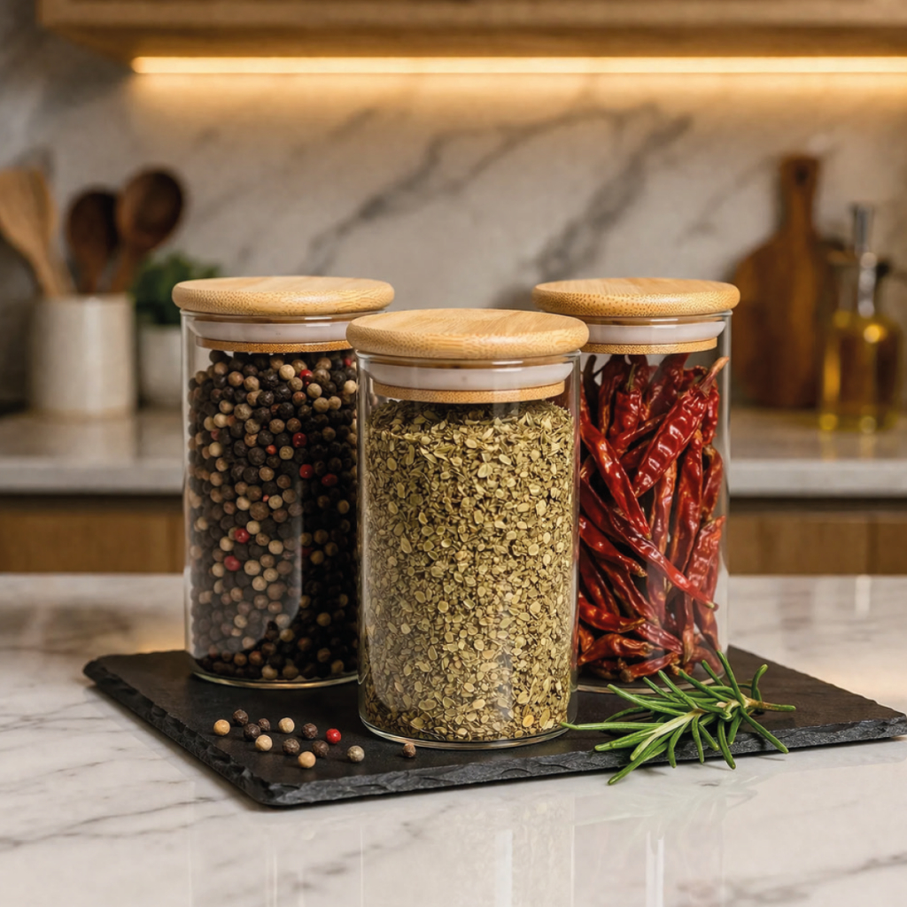 Pote Hermético Vidro 300ml Kit 3 Unidades Tampa Bambu Vedação Cozinha Organizador · foto 2