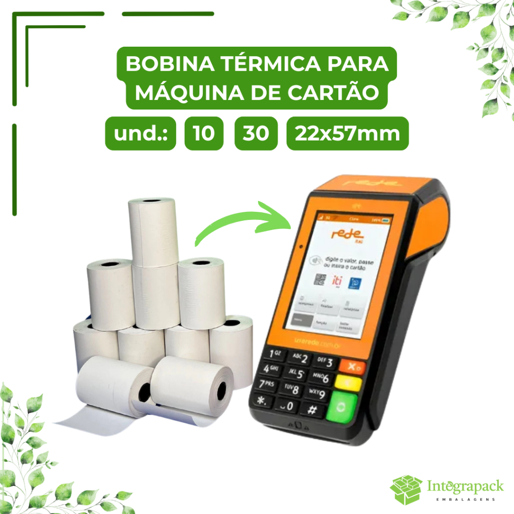 Bobina Térmica 22x57mm Branca Máquina Cartão Impressora Cupom Fiscal Cielo SafraPay Stone Moderninha