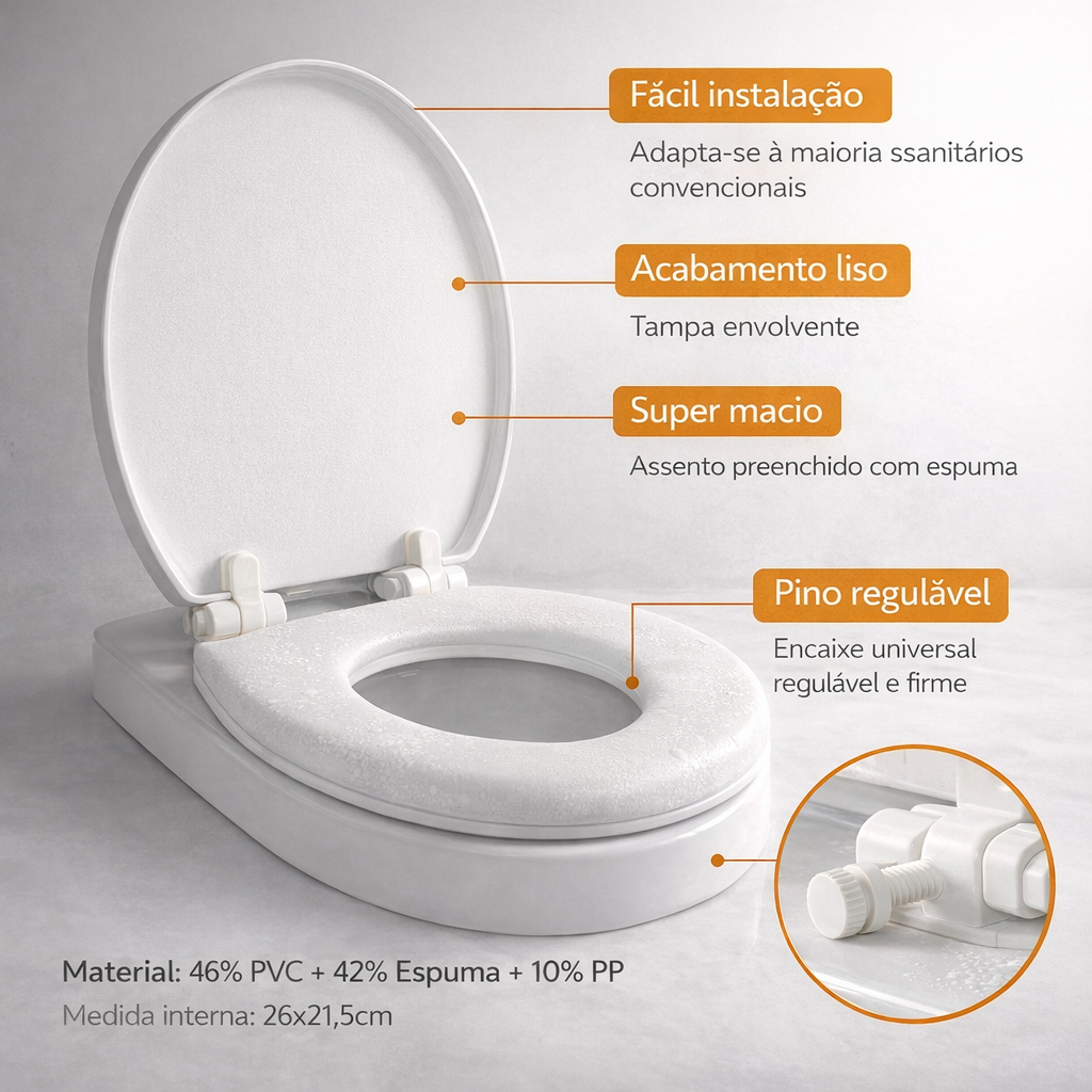 Assento Sanitário Oval Almofadada Tampa Vaso Universal Redondo em Oferta na Shopee