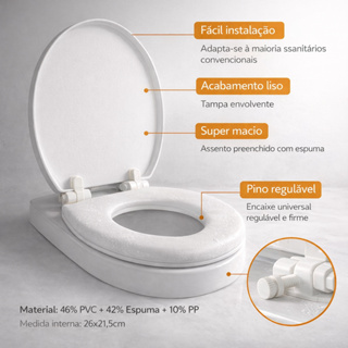 Assento Sanitário Oval Almofadada Tampa Vaso Universal Redondo em Oferta na Shopee