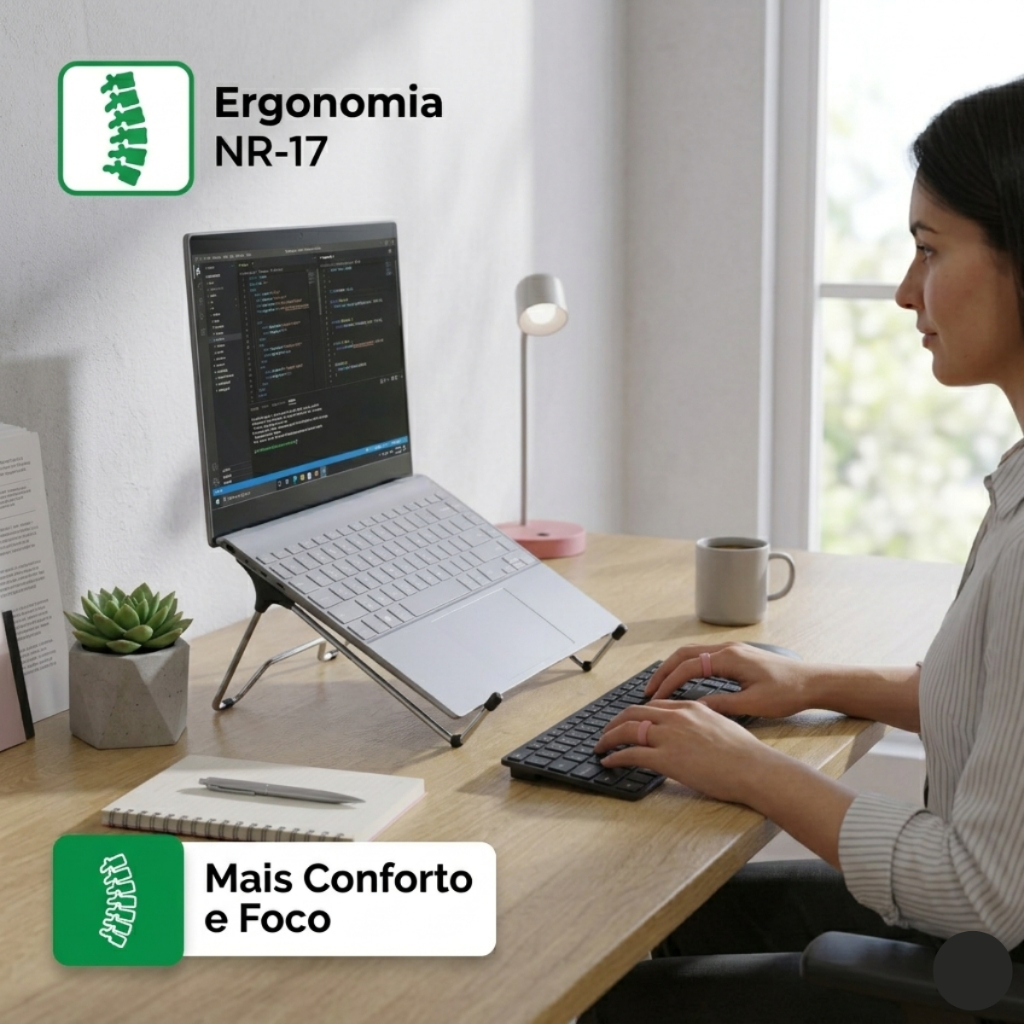 Suporte Notebook Compacto Feito Em Aço Nr-17 Ergonomico Nf para Aparelhos de ate 15,6 Polegadas