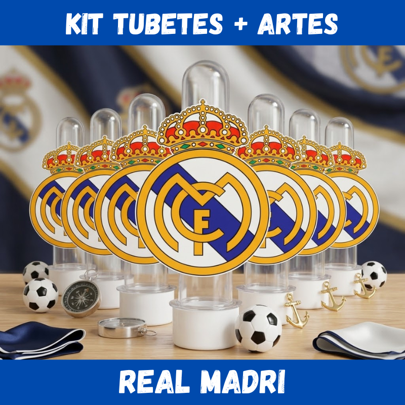 Kit Tubetes + Artes Futebol Tema Real Madri - Decoração Festa Aniversário Personalizados