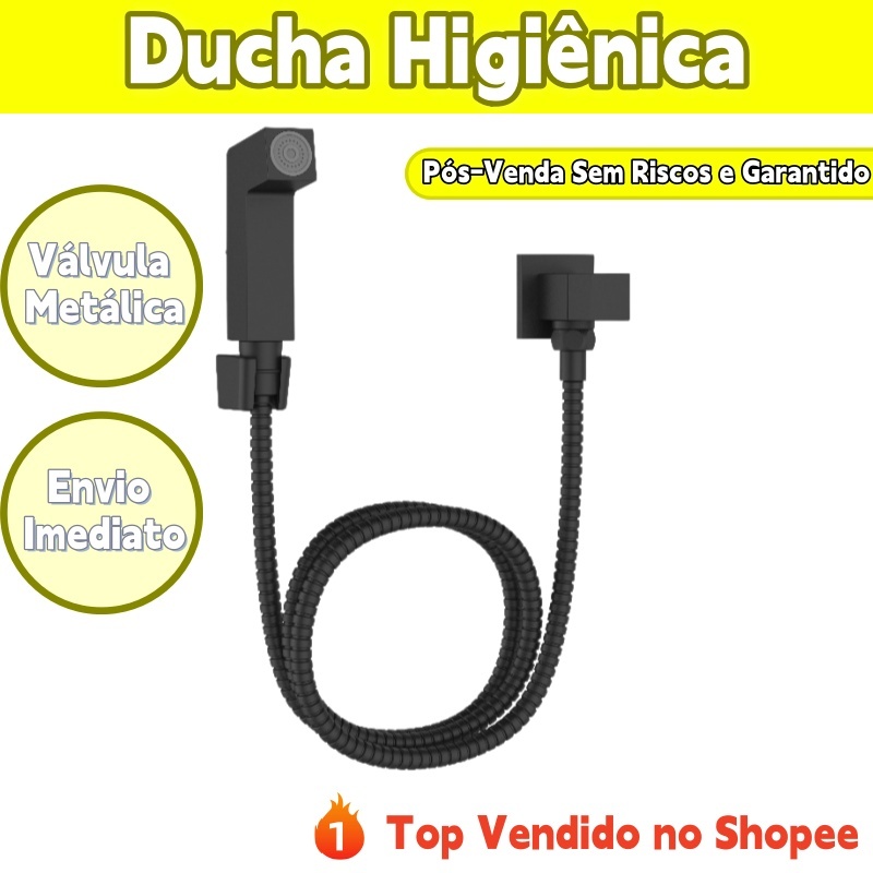 Ducha Higiênica Quadrada com registro de Metal Chuveirinho de mão Higiene Íntima Preto