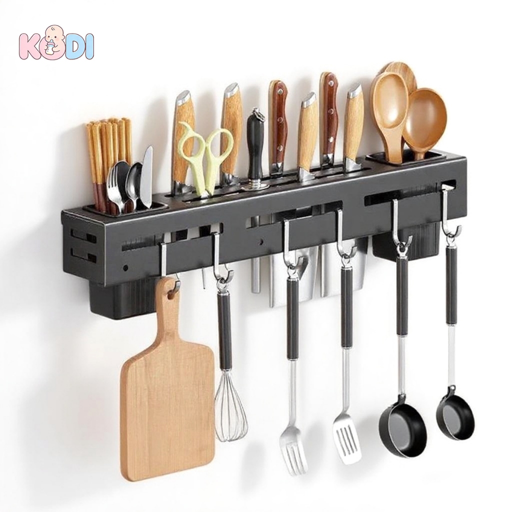 Organizador de Utensílios de Cozinha em Aço Inox Preto com 8 Ganchos e Economia de Espaço - M3