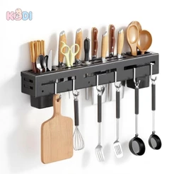 Organizador de Utensílios de Cozinha em Aço Inox Preto com 8 Ganchos e Economia de Espaço - M3