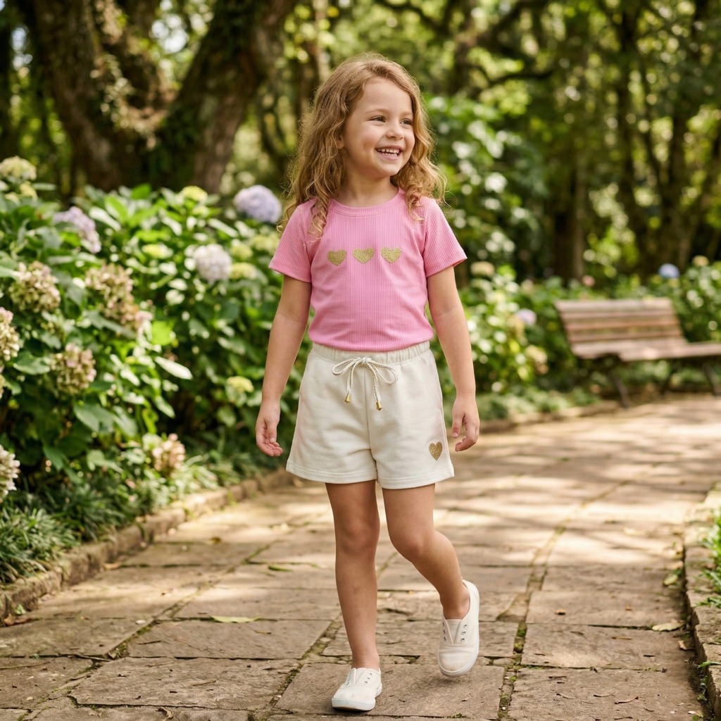 Conjunto Moletinho Infantil Rosa Coraçãozinho Roupa Bebê Menina Look Confortável