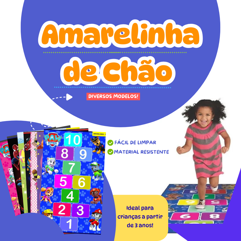 Amarelinha de Chão em Lona Infantil Grande Brinquedo Crianças 150x100