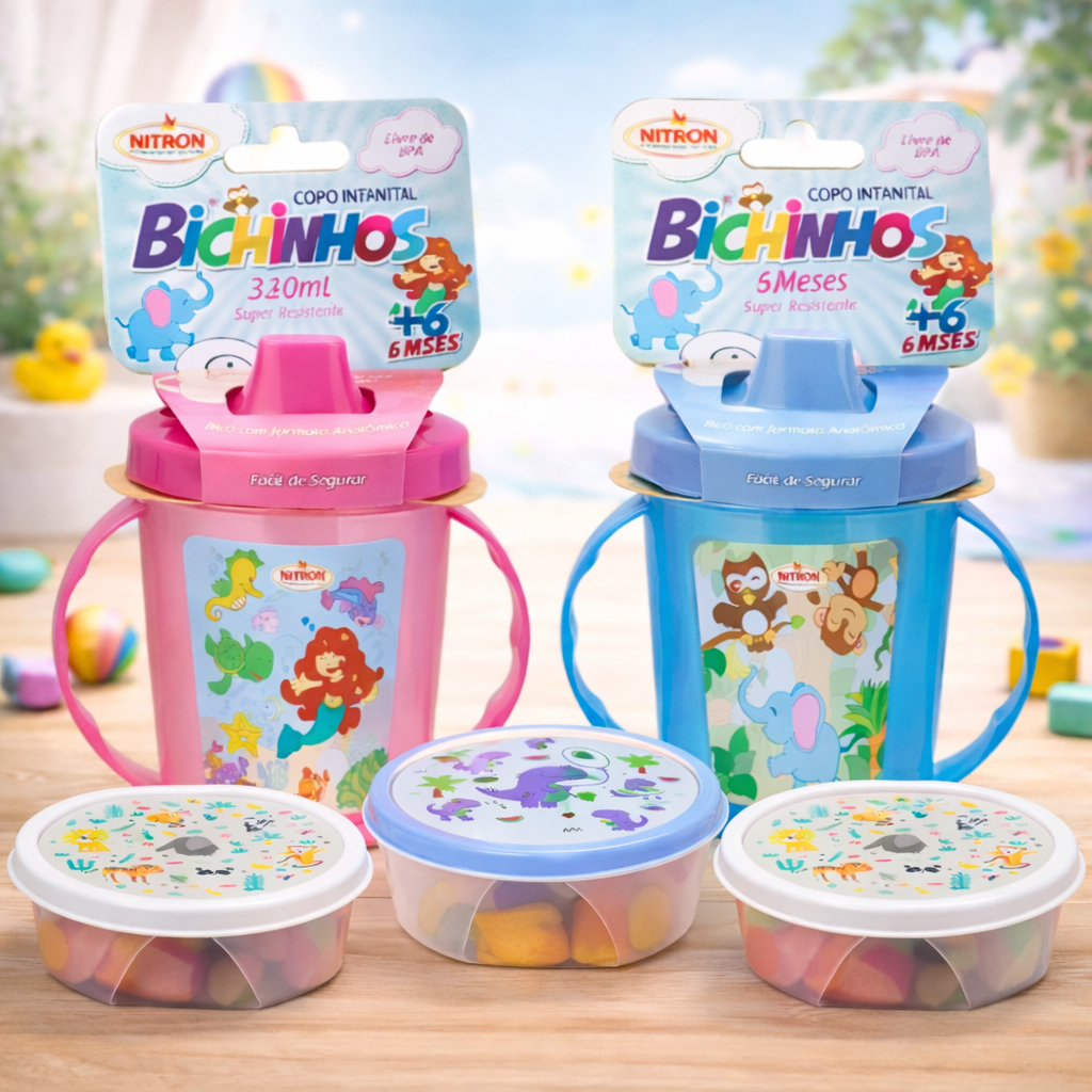 Kit Copo Infantil + 3 Potes Copo De Transição Bebê Bebe Caneca De Treinamento Bebê Menino Menina