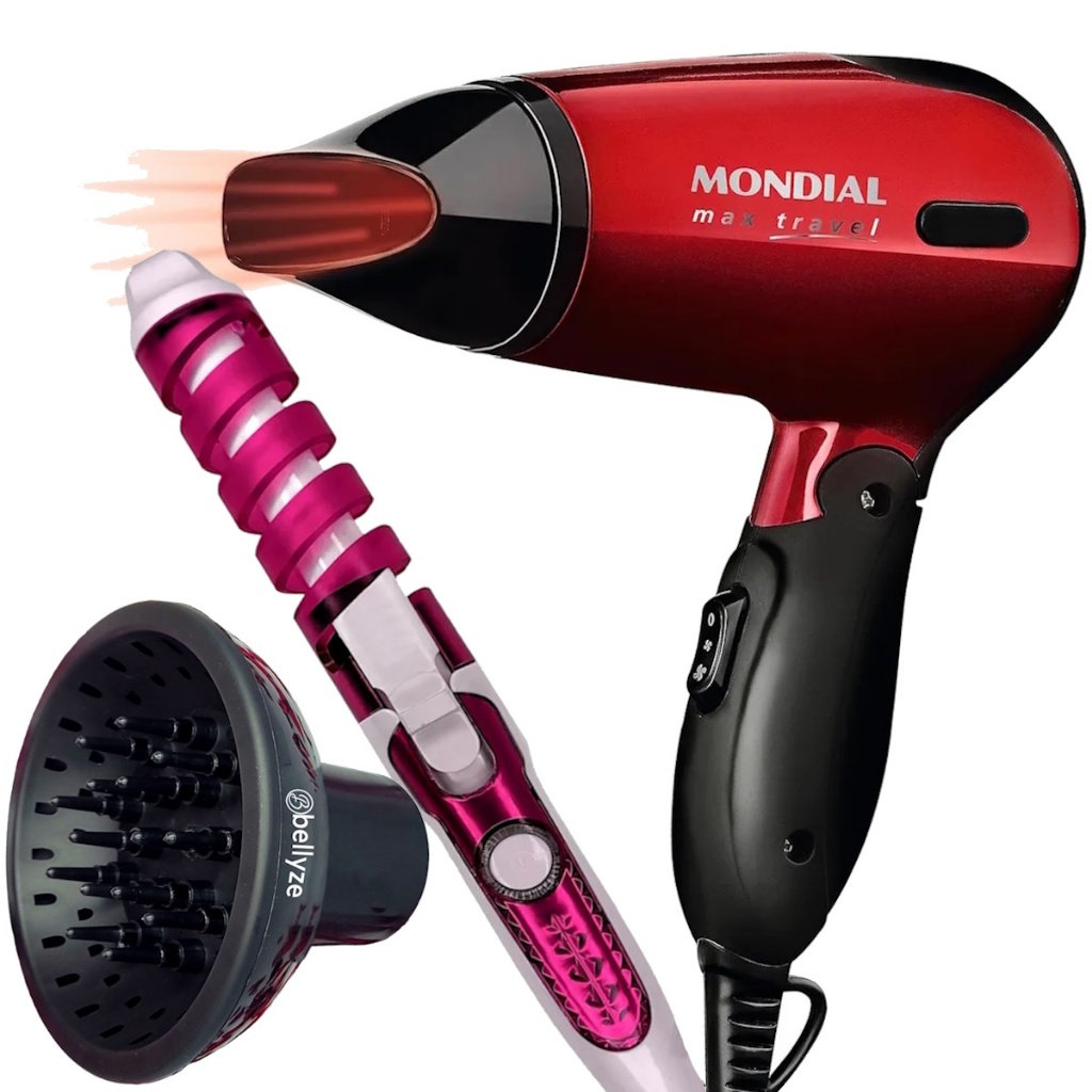 Secador De Cabelo Mondial Mini Dobrável Viagem Hotel Academia 1200w Difusor Cachos Modelador Cacheador Nova Bivolt