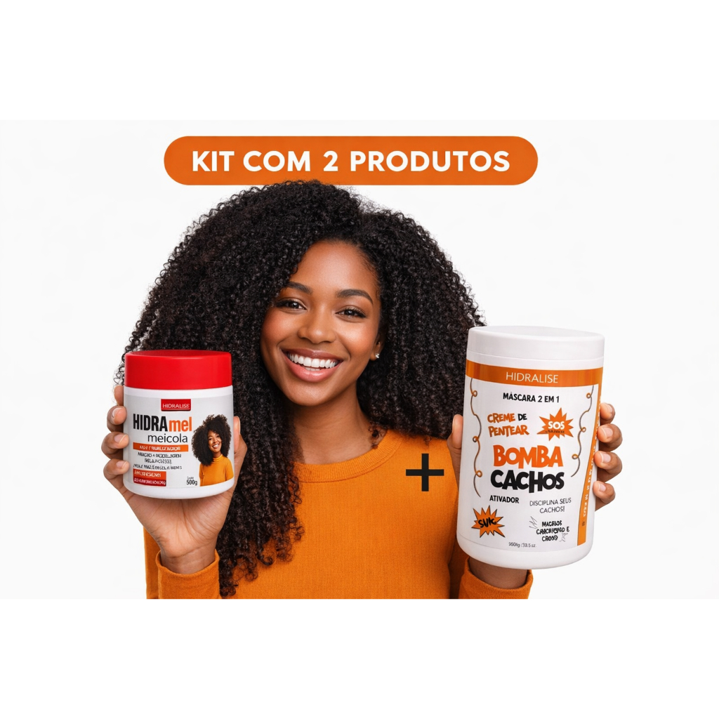 KIT Mel Cola Fitagem + Creme de Pentear Bomba Cachos 1kg Ativador De Cachos Cabelo Cacheado Crespo