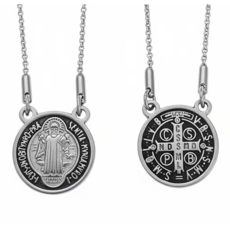 Escapulário De São Bento Aço Inox Corrente Masculino Feminino Proteção Espiritual Medalha Dupla Face