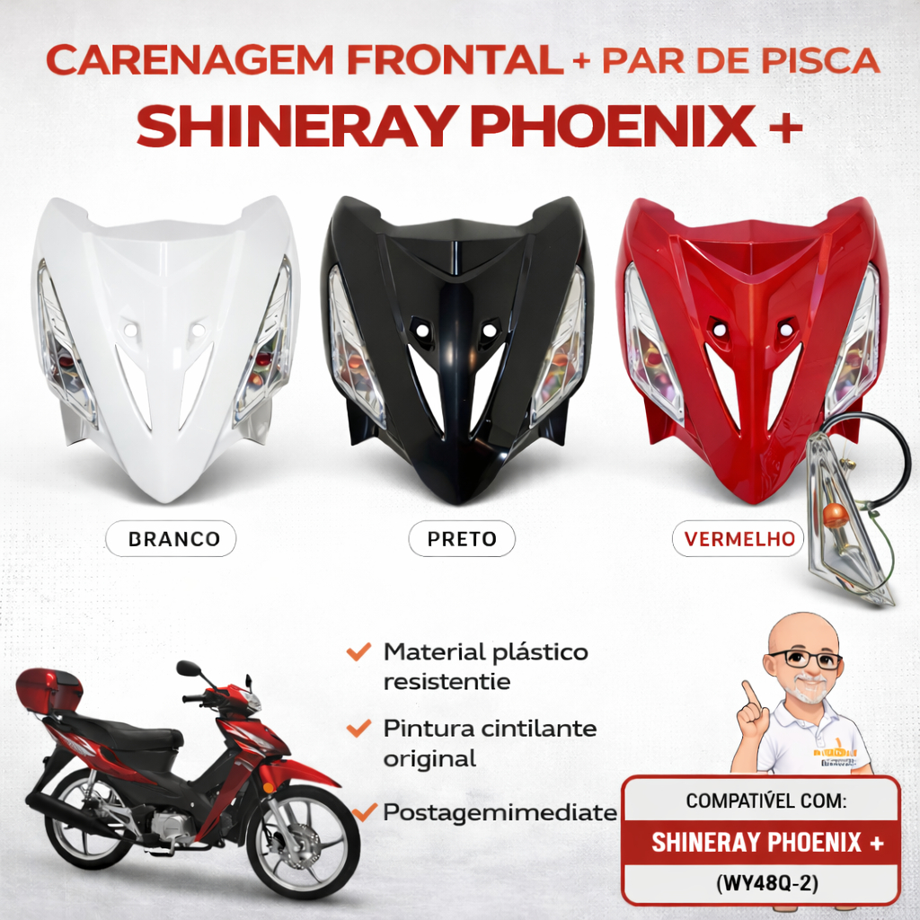 Carenagem Frontal + Par de Pisca Dianteiro Shineray Phoenix + Wuyang completa