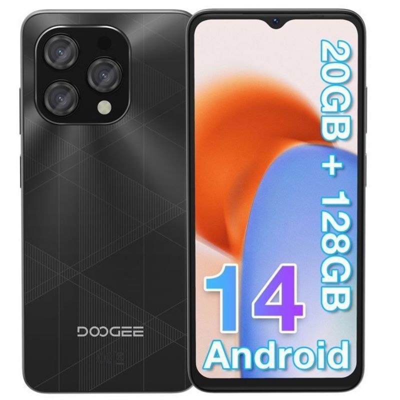 celular  Doogee N-55 Plus, 128GB 8GB Ram, Tela 6,56" 90hz, Câmera 13mp, Bateria 5150mah, Preto