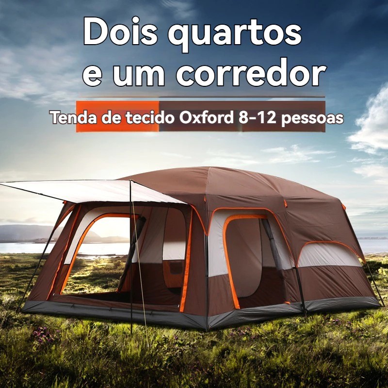 Barraca Camping Acampamento Luxe 10-16 Pessoas Tenda Familiar Grande Varanda 430x320x200cm