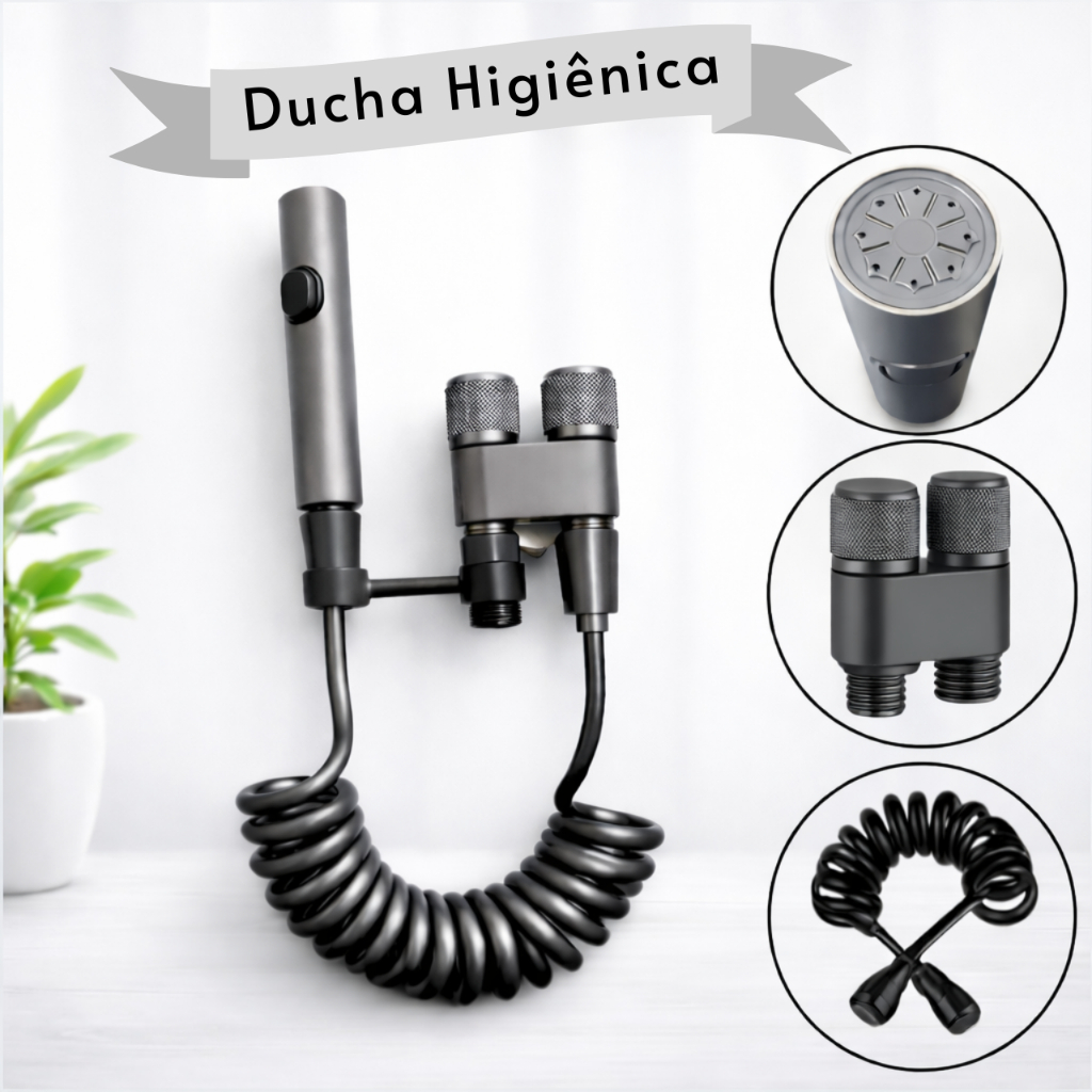 Ducha Higiênica Banheiro Parede Mangueira Espiral Controle de Água Fácil por Botão