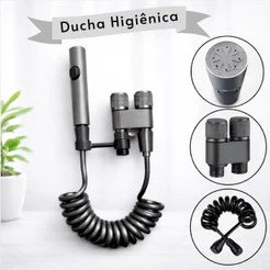 Ducha Higiênica Banheiro Parede Mangueira Espiral Controle de Água Fácil por Botão