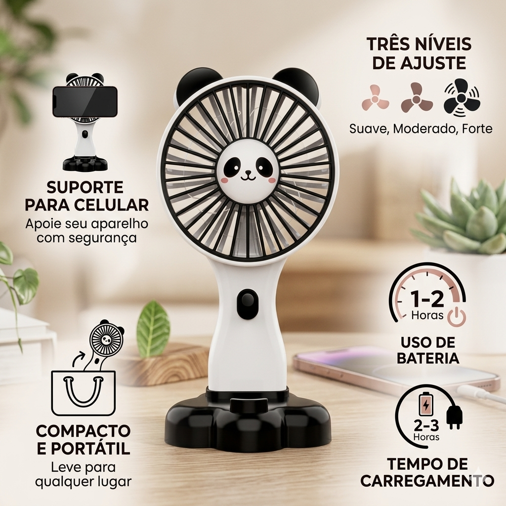 Ventilador de Mesa Portátil USB OIH-6113 – Compacto, Recarregável e Super Silencioso