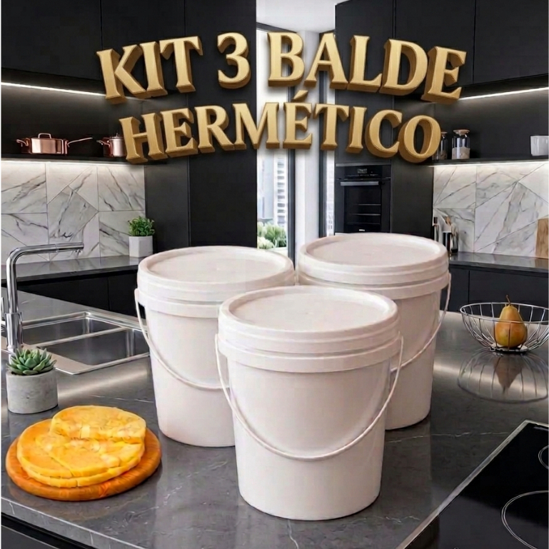 Kit 3 Pote Balde Branco 3,6L com Tampa Hermética e Lacre