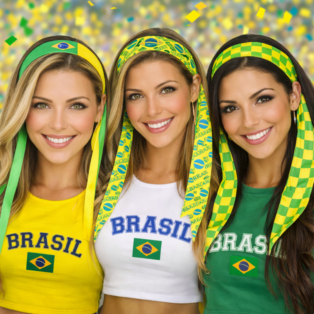 Tiara de Cabelo Arco Copa do Mundo Torcedor Bandeira do Brasil Xadrez