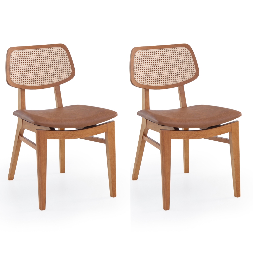 Cadeira de Madeira Maciça Resistente para Mesa de Jantar Sala Cozinha Resistente Entregue Montada Rattan Natural