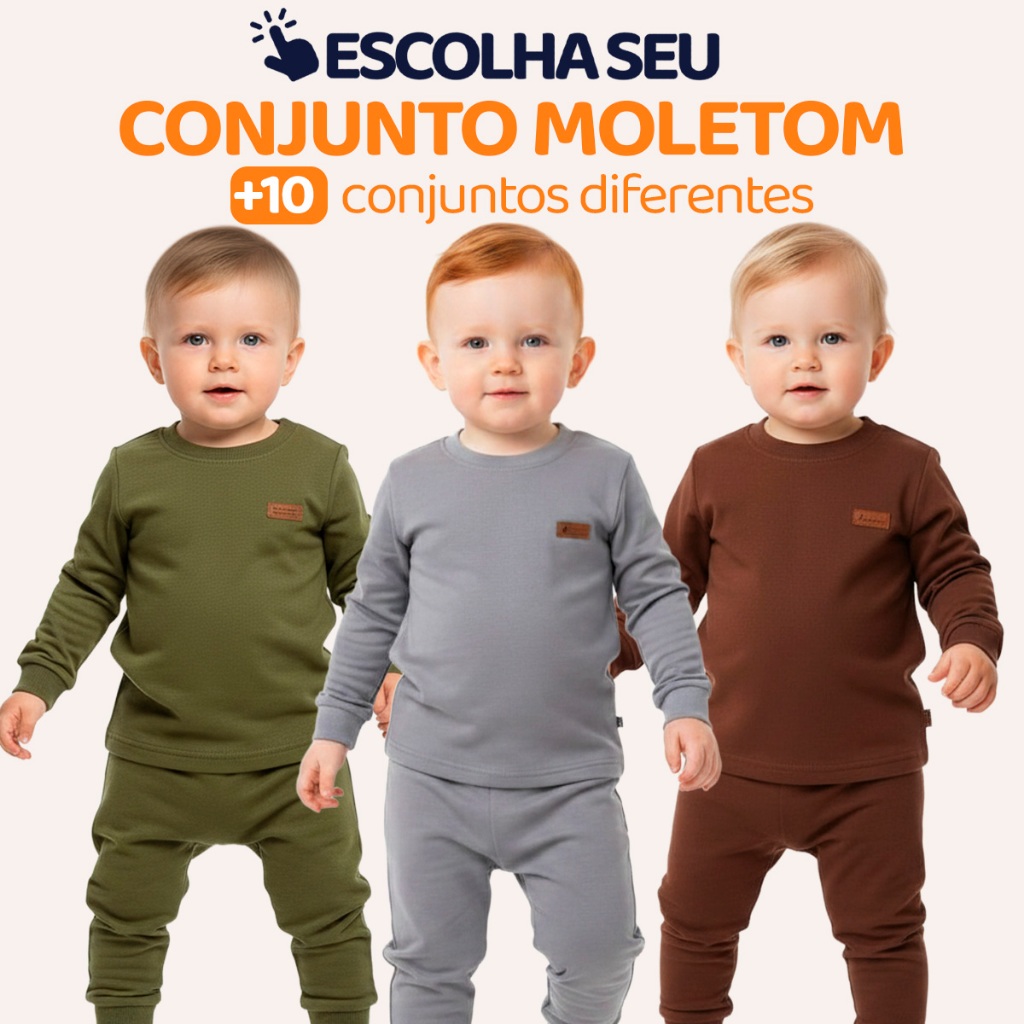 Conjunto Moletom Minimalista Bebe Menino Baby Blusa e Calça Manga Longa Roupa de Frio Inverno Masculino Liso Neném L13