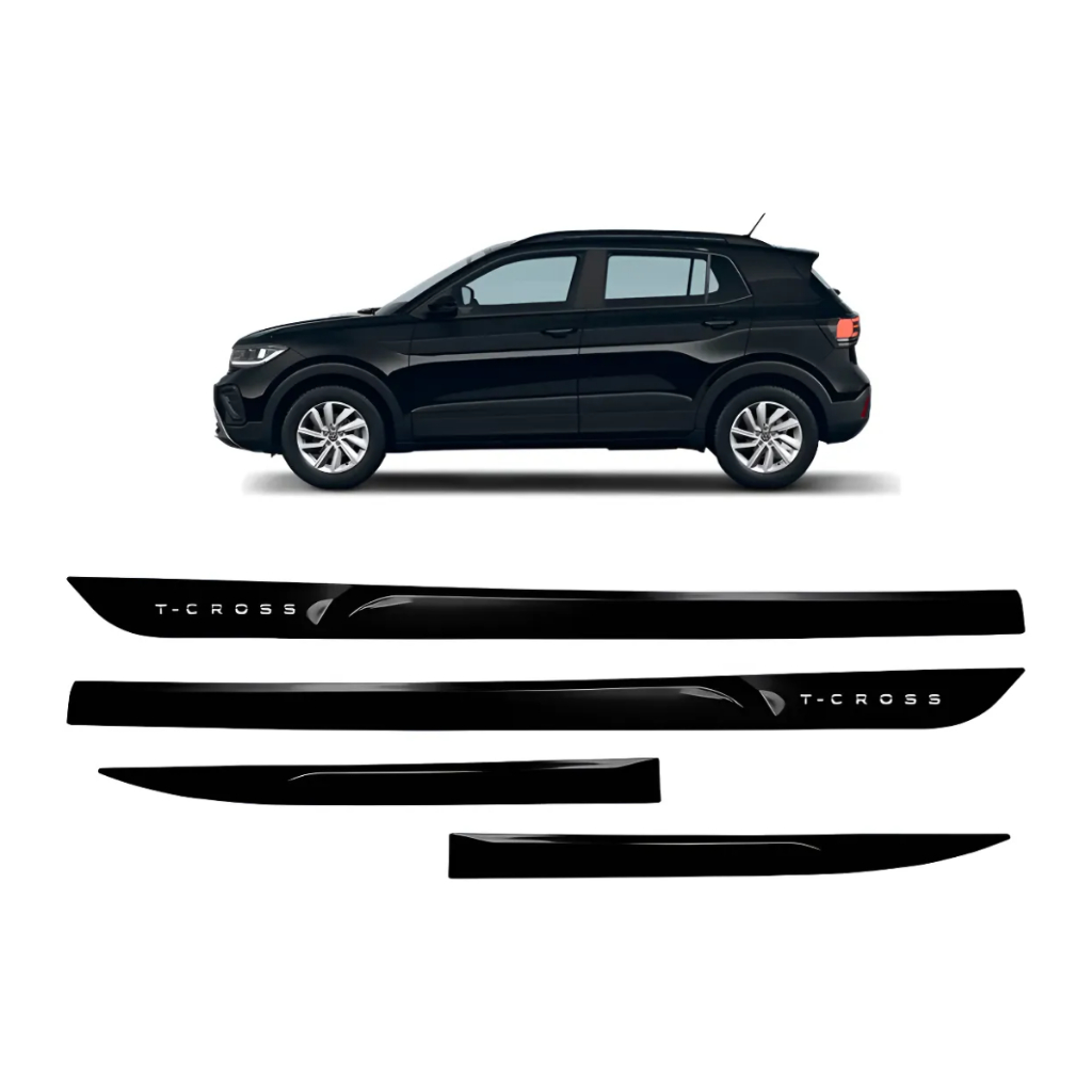Jogo Friso Porta Lateral T-cross 2019 A 2026 Preto Ninja Facão 4 Portas - Grid