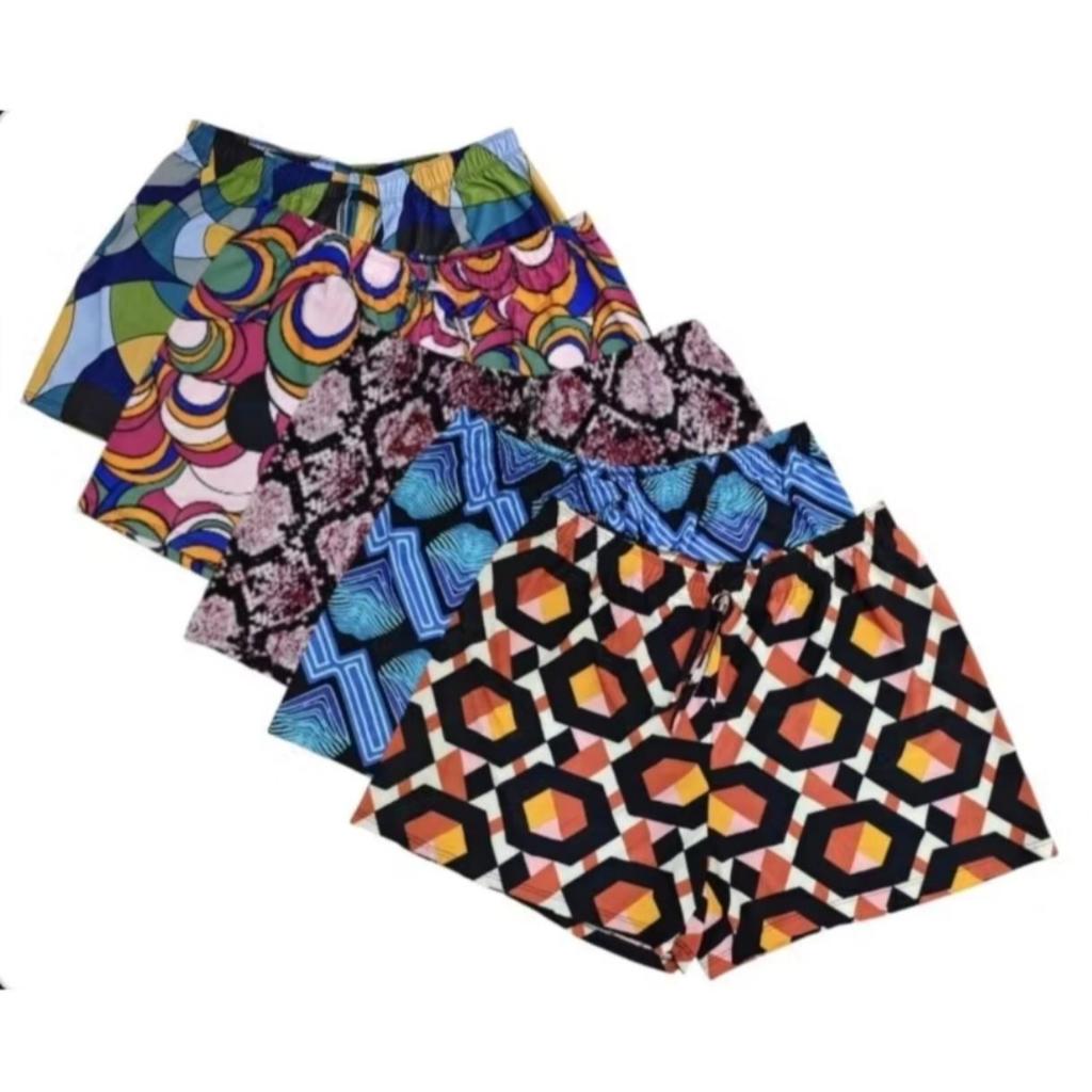 Kit 5 Shorts Femininos Estampados Soltinhos Cintura Elástica Confortável Malha Leve P ao GG