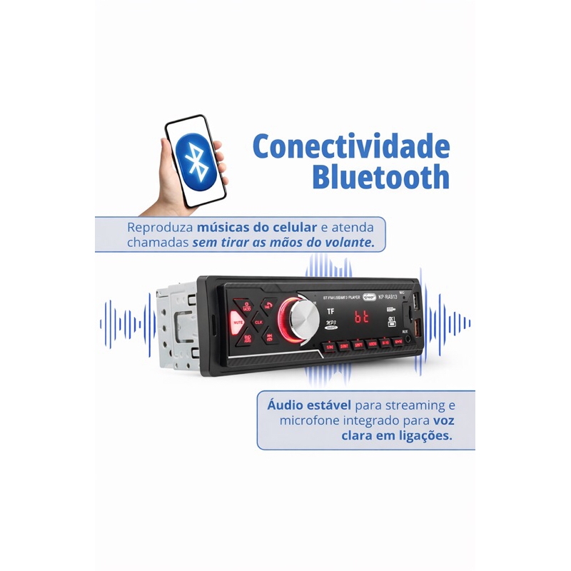 Rádio Bluetooth Reprodutor Automotivo Estilo Pionner USB Universal