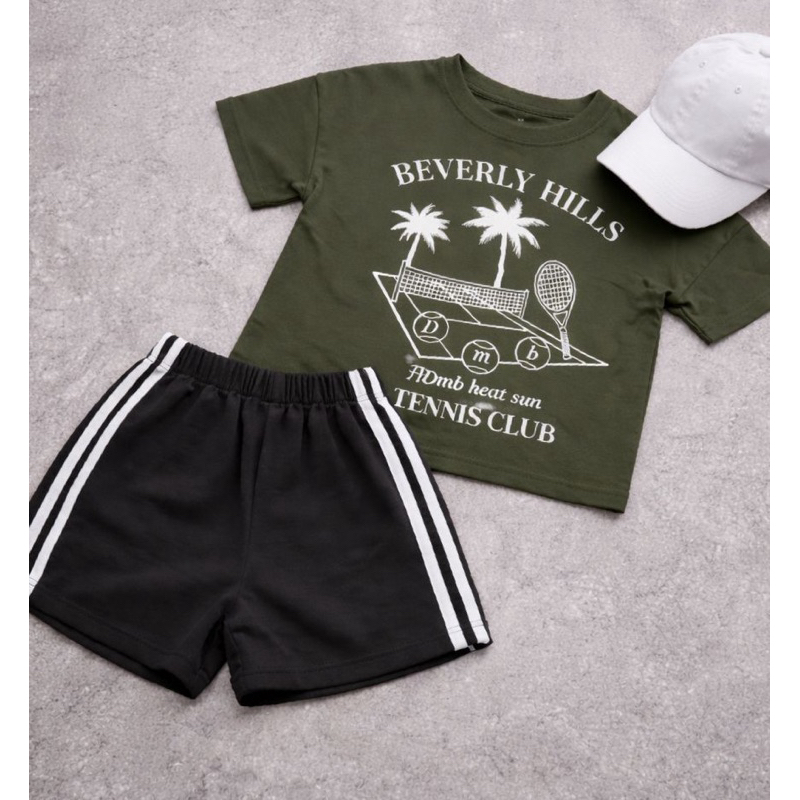 conjunto infantil menino shorts esportivo  e camiseta  2 pcs | bermuda tactel + cam verde militar bevellis