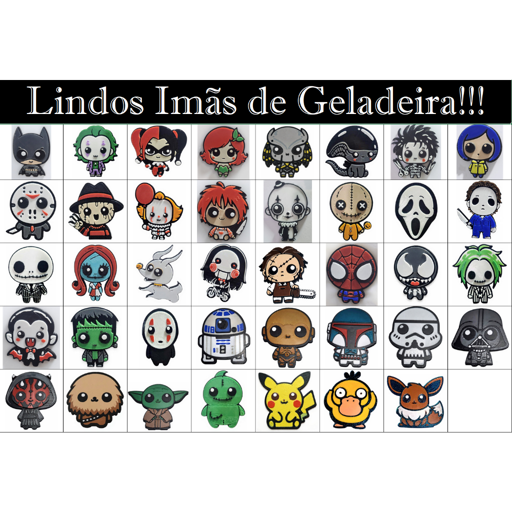 Kit de 3 a 10 Ímãs de Geladeira Lindos e Fofos – Star Wars,Terror, Cultura Pop, Universo Geek, Pikachu, Presentes Lindos