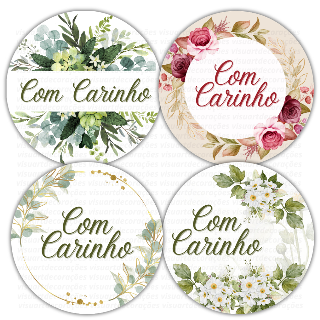 Kit 130 Adesivos com Carinho Com Amor Embalagem Decorativa Presente Cliente 4x4 — imagem 2 de 2