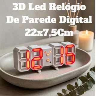 Relógio De Parede Digital 3D Led 22x7,5Cm Fonte Vermelha Design Moderno Luz Noturna Decoração em Oferta na Shopee