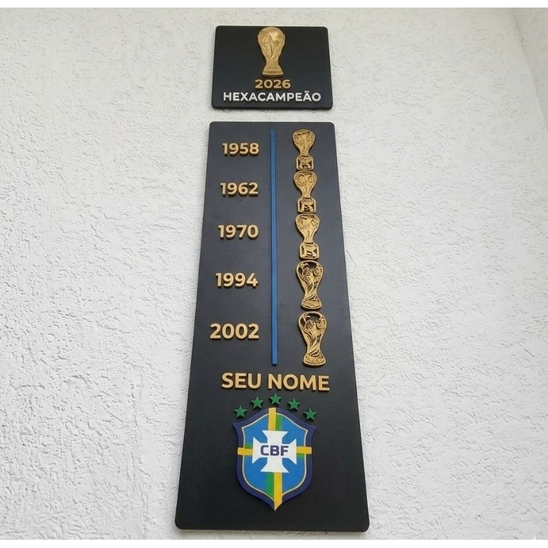 PLACA EM MDF DA COPA SELEÇÃO BRASILEIRA + Projeção Hexa 2026