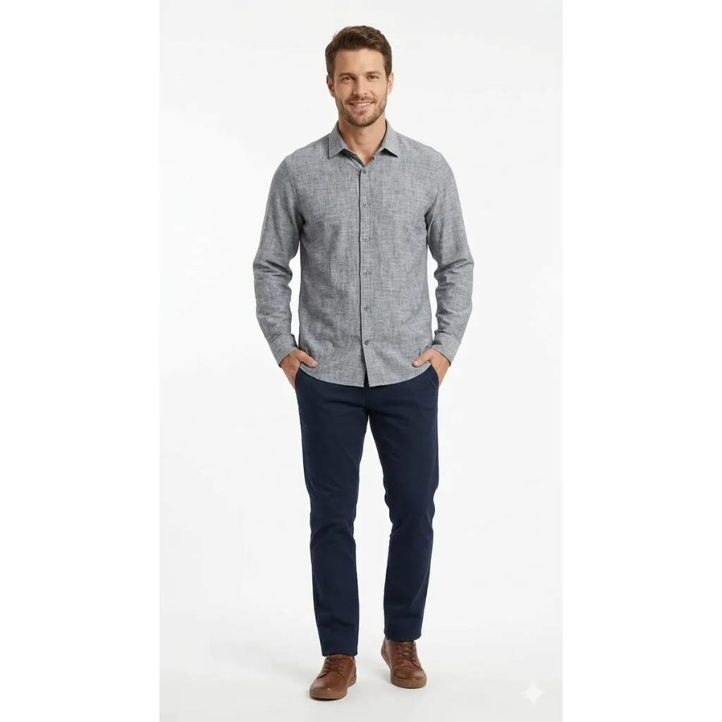 Camisa Polo Manga Longa Masculina Cinza Gola Com Botões Social Esporte Fino Slim Fit Algodão Premium Casual Inverno Frio