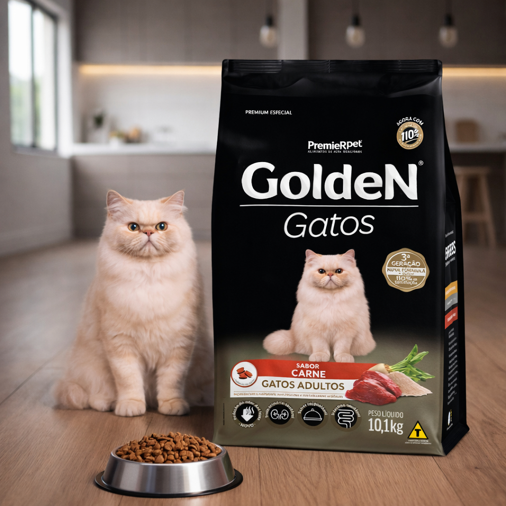 Ração Golden Gatos Adultos Carne 10,1kg Nutrição Completa Alta Digestibilidade
