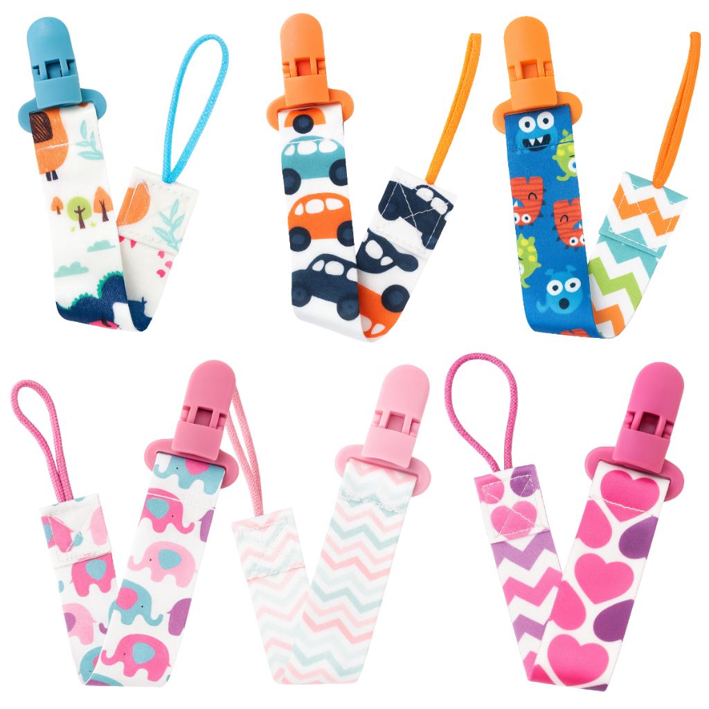 Kit 3 Prendedores de Chupeta Cordinha Para Bebês Lavável e Resistente Estampa Colorida