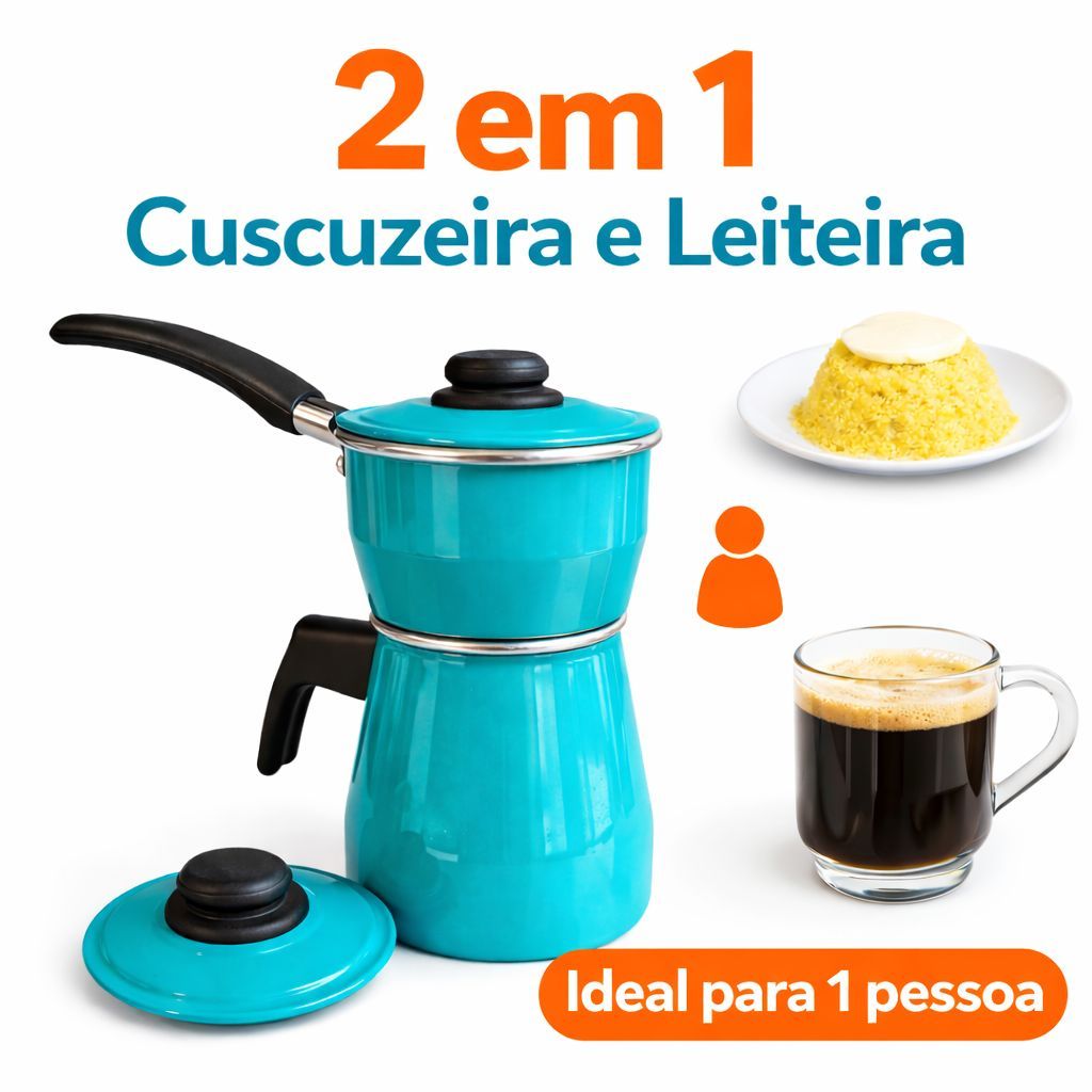 Cuscuzeira 2 em 1 Compacta | Panela para Cuscuz + Leiteira | Alumínio Premium | 4 Cores Modernas