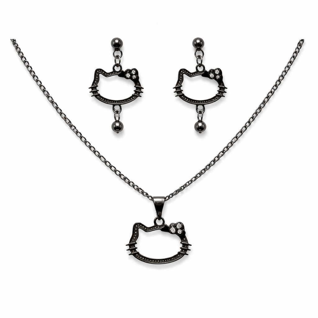 Conjunto Colar + Brincos Gatinho Feminino Delicado Estilo Kawaii | Presente Fofo  estilo coreano  kawaii   fofo tumblr